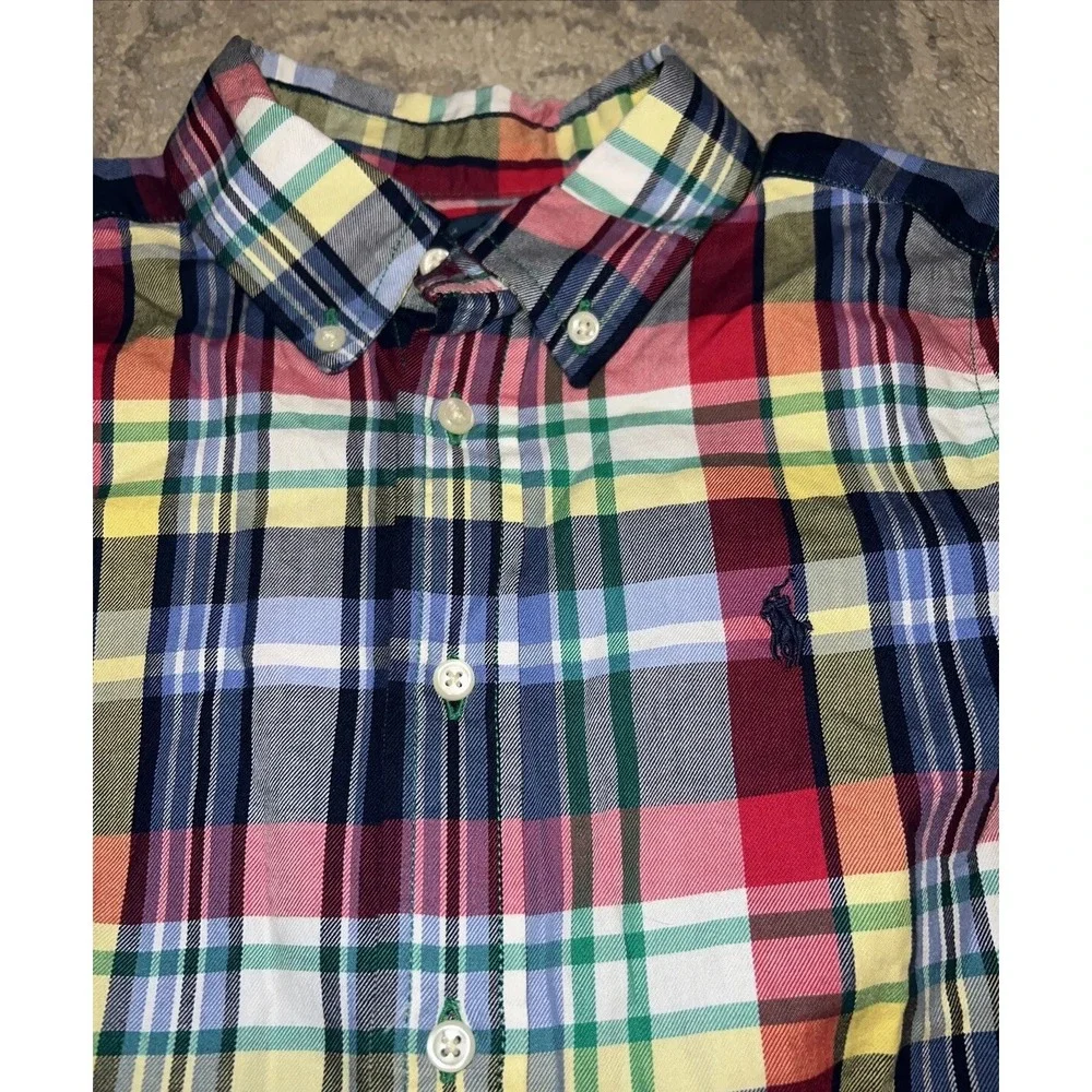 Ralph Lauren Long Sleeve Plaid Button Up Shirt Boys Youth Size 5 Red‎ Blue Multi